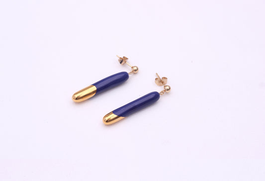 Handmade gold plated earrings, blue, gold