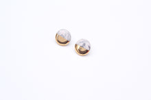 Handmade gold plated round earrings, grey, gold