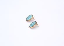 Handmade gold plated round earrings, turquoise, gold