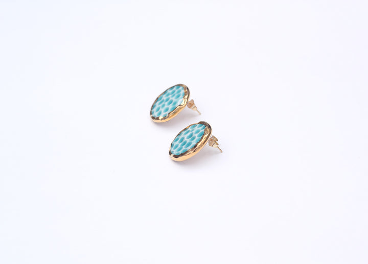 Handmade gold plated round earrings, turquoise, gold