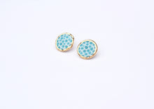 Handmade gold plated round earrings, turquoise, gold
