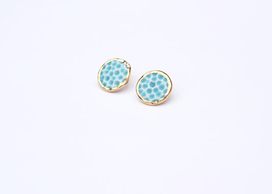 Handmade gold plated round earrings, turquoise, gold