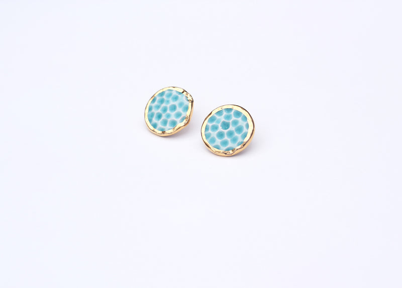 Handmade gold plated round earrings, turquoise, gold