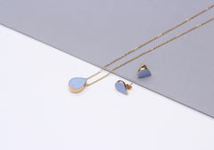 Ceramic Drop Necklace & Earrings Set — Blue & Gold