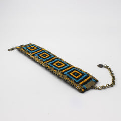 Balochi Embroidered Earrings & Cuff Set — Yellow & Blue