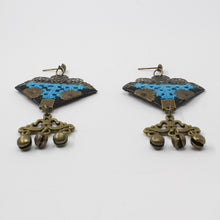 Handmade Balochi embroidered earrings, gold, blue