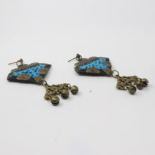 Handmade Balochi embroidered earrings, gold, blue