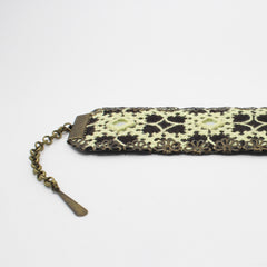 Balochi Embroidered Earrings & Cuff Set — Cream & Black