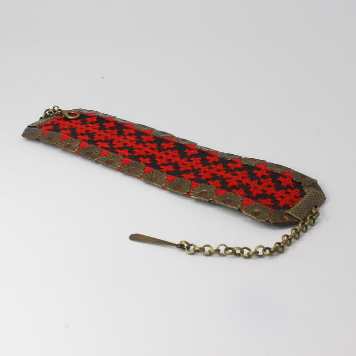 Handmade Balochi embroidered earrings and bracelet, red, gold