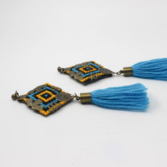 Balochi Embroidered Earrings & Cuff Set — Yellow & Blue