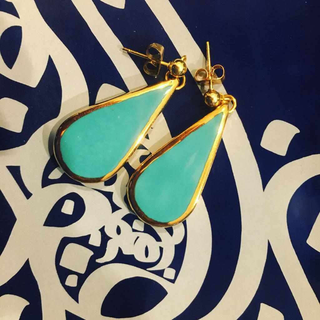 Handmade gold plated drop earrings,turquoise, gold