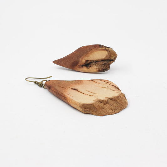 Handmade natural shape wooden earrings, brown