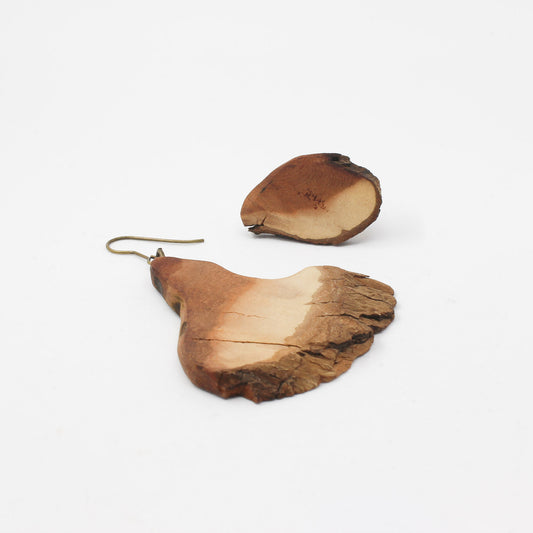 Handmade natural shape wooden earrings, brown