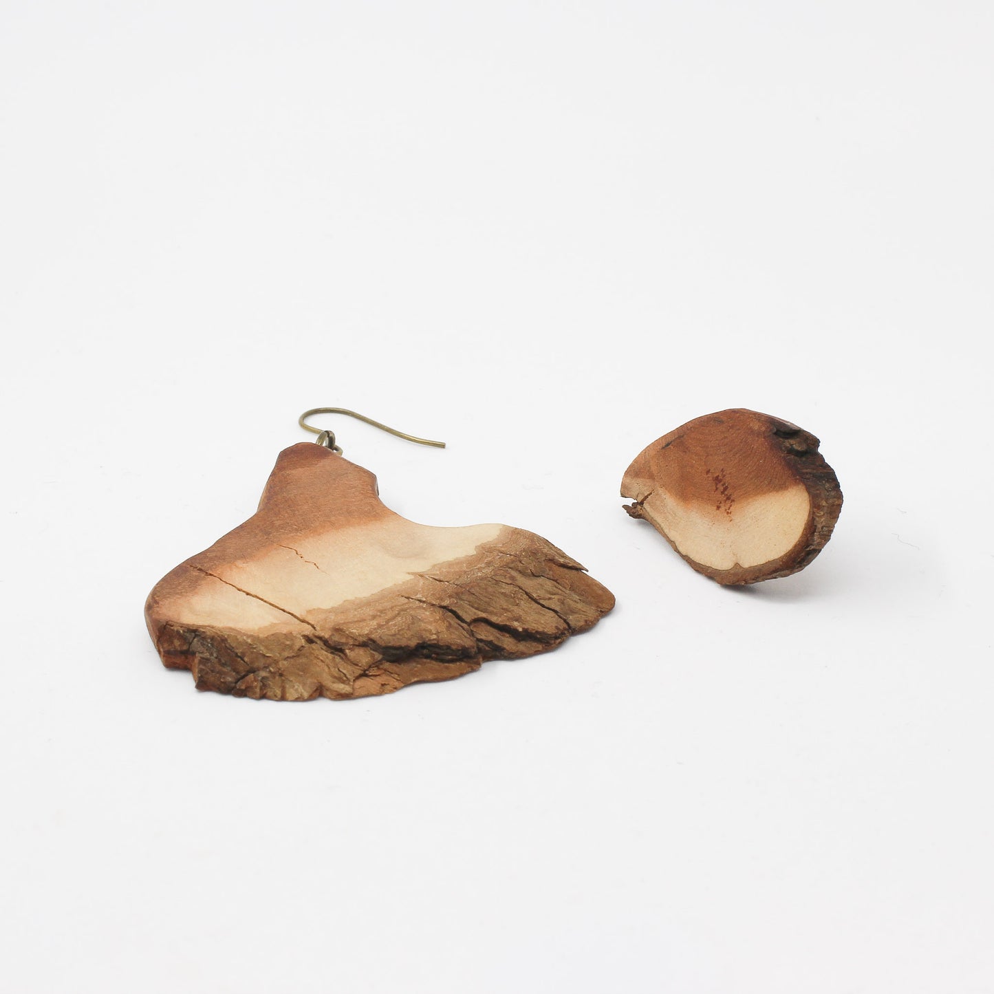 Handmade natural shape wooden earrings, brown