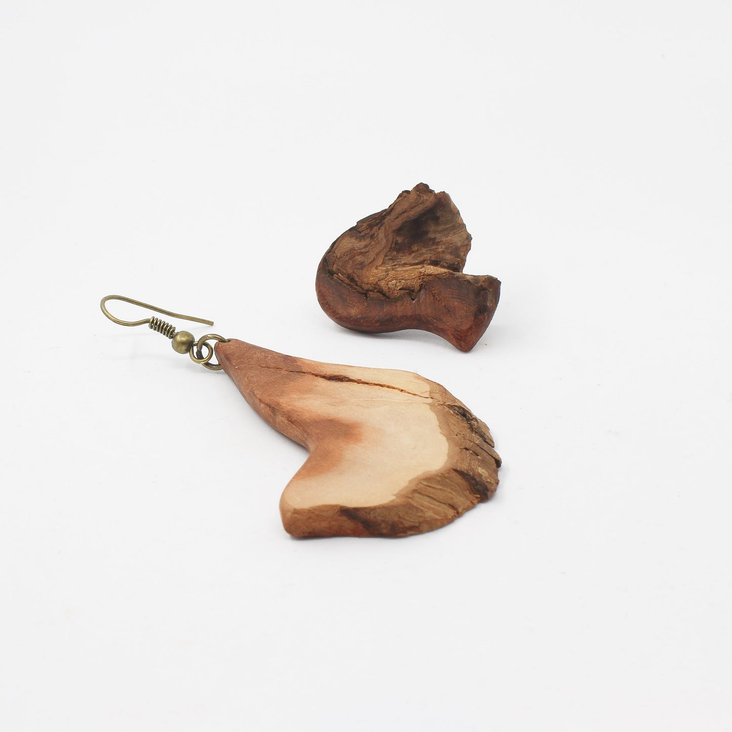 Handmade natural shape wooden earrings, brown