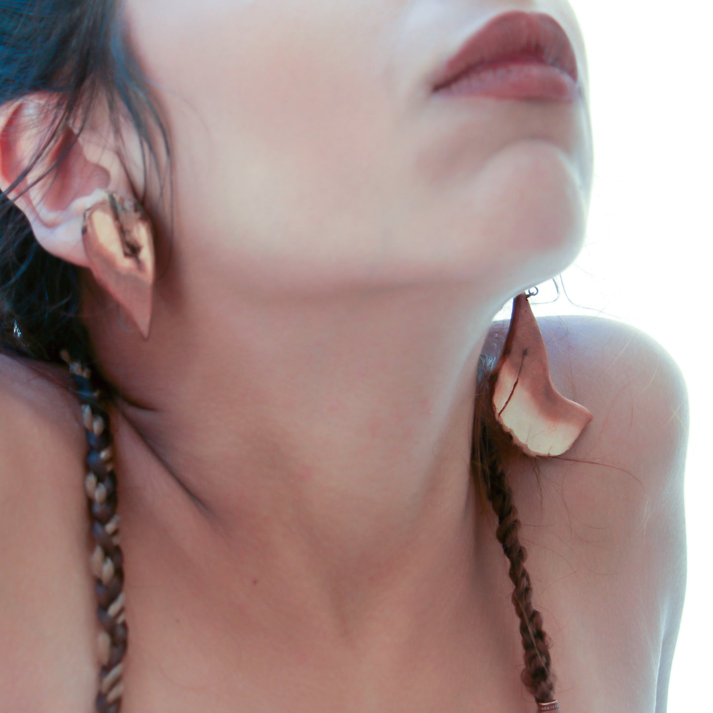 Handmade natural shape wooden earrings, brown
