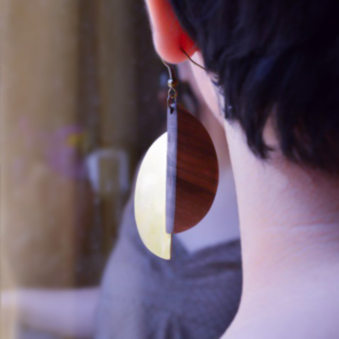 Walnut Wood &amp; Brass Earrings — Brown &amp; Gold | Choopi Design