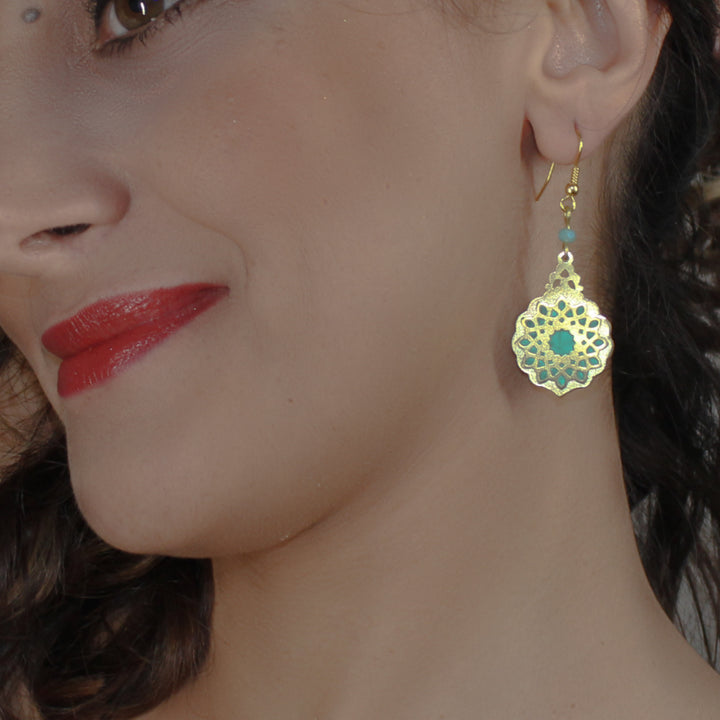 Brass Drop Earrings — Gold &amp; Green | Siin Collection
