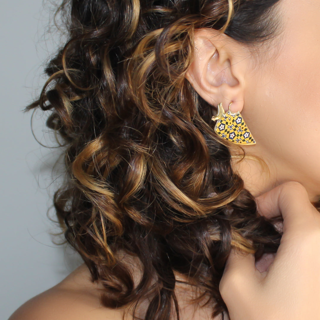 Geometric Brass Earrings — Gold, Black &amp; Yellow | Siin Collection
