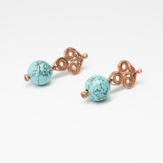 Handmade tapestry copper earrings turquoise stone