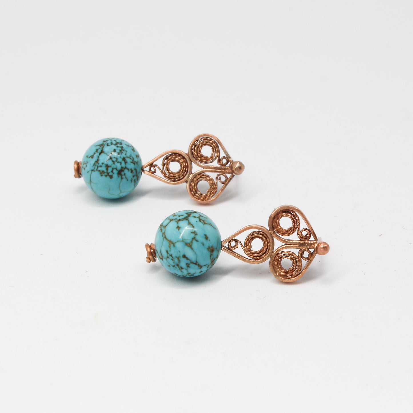 Handmade tapestry copper earrings turquoise stone