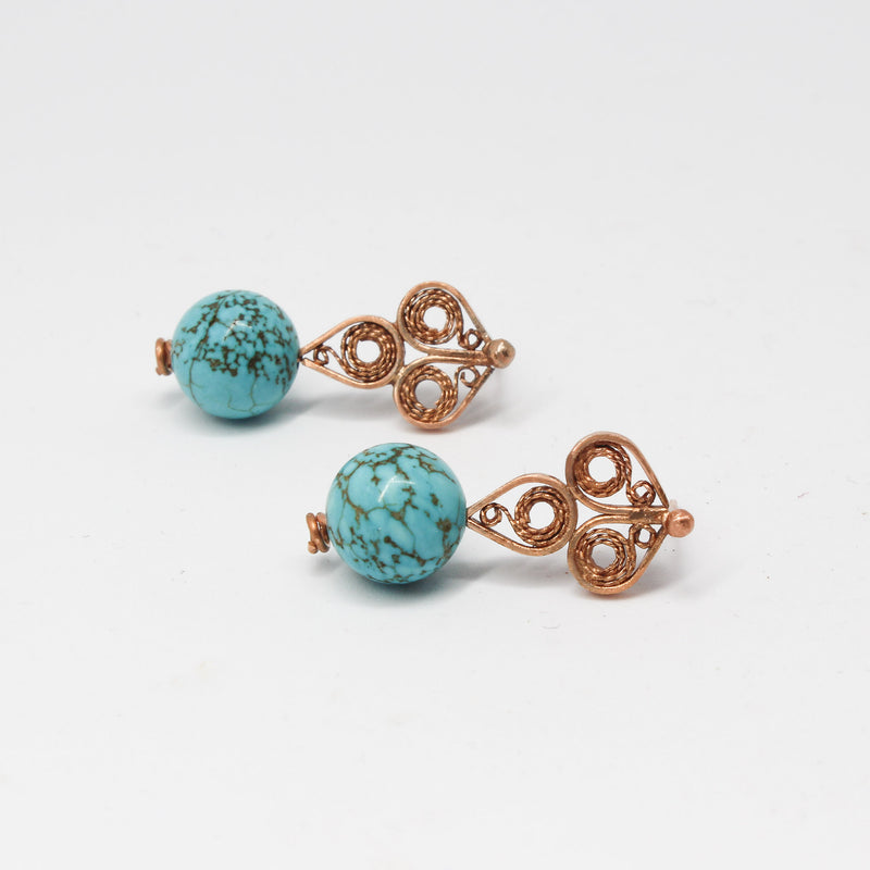 Turquoise Tapestry Copper Stud Earrings — detail