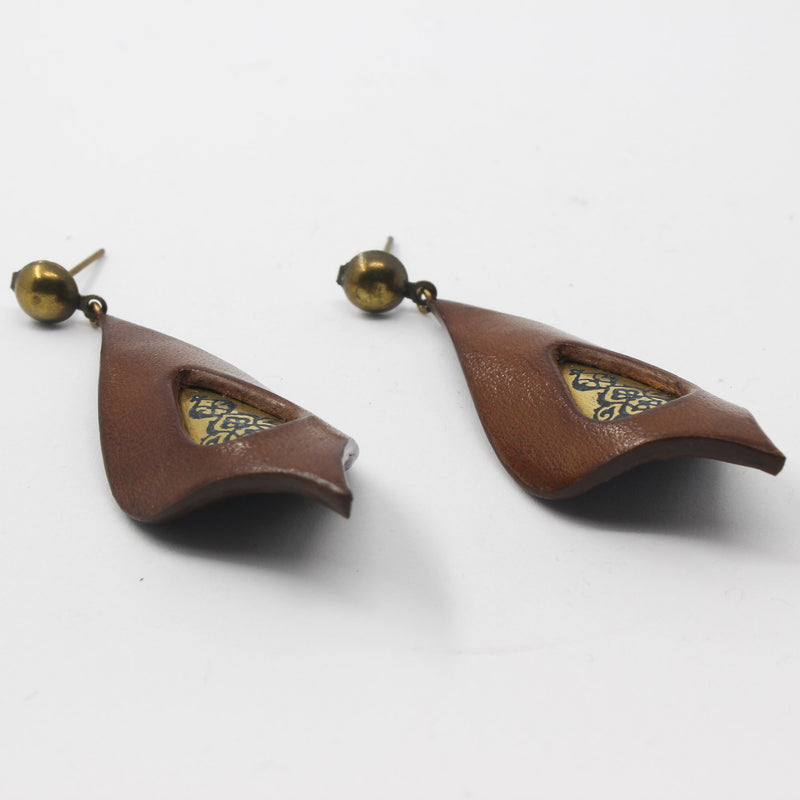 Leather Earrings — Brown & Gold | 2sheen Collection