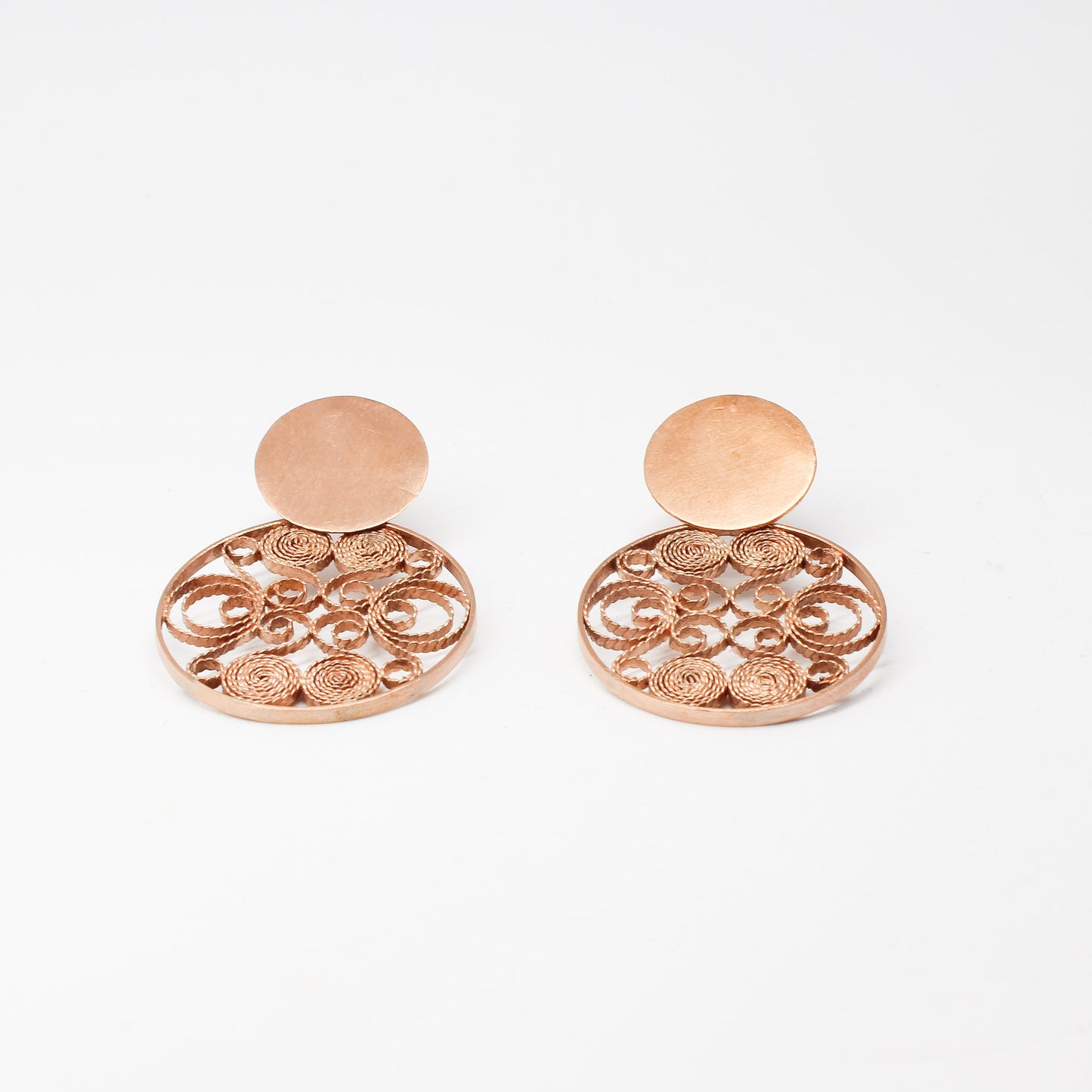 Handmade tapestry copper earrings
