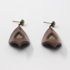 Leather Leaf Earrings — Brown & Gold