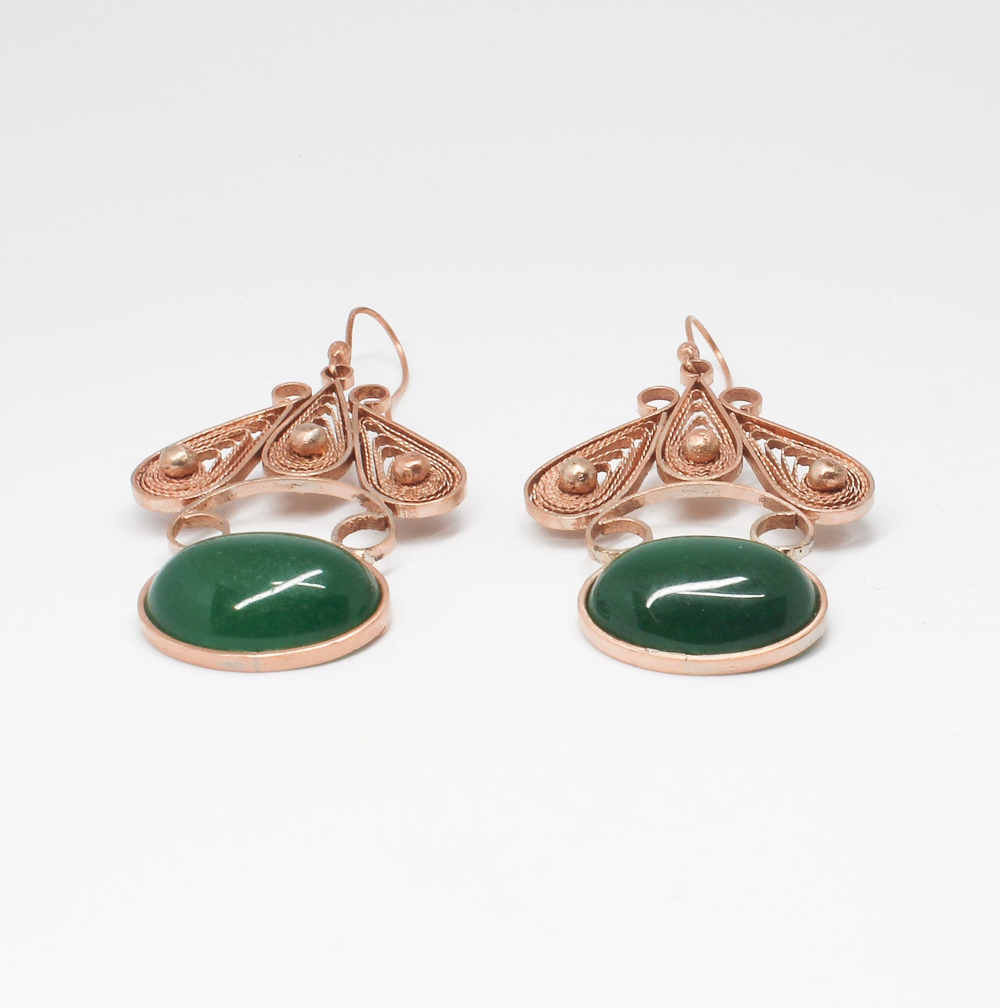 Handmade tapestry green stone copper earrings