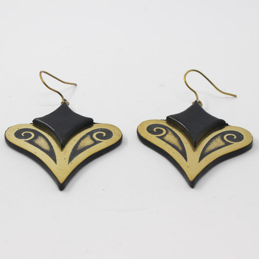 Handmade suede brass earrings, black, gold