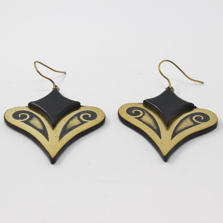 Handcrafted Suede &amp; Etched Brass Earrings — Black &amp; Gold | 2sheen Collection
