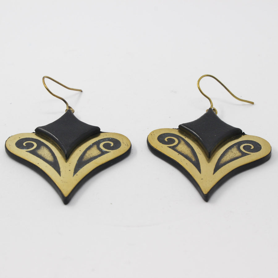 Handcrafted Suede & Etched Brass Earrings — Black & Gold | 2sheen Collection
