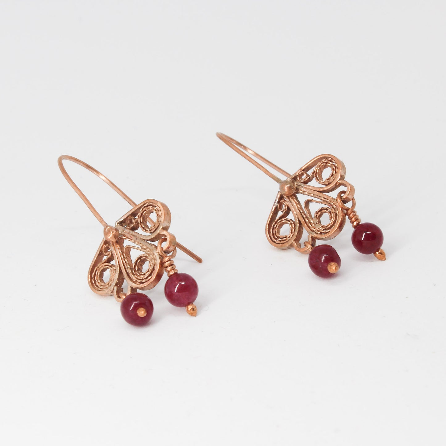 Handmade tapestry copper necklace and earrings set, burgundy