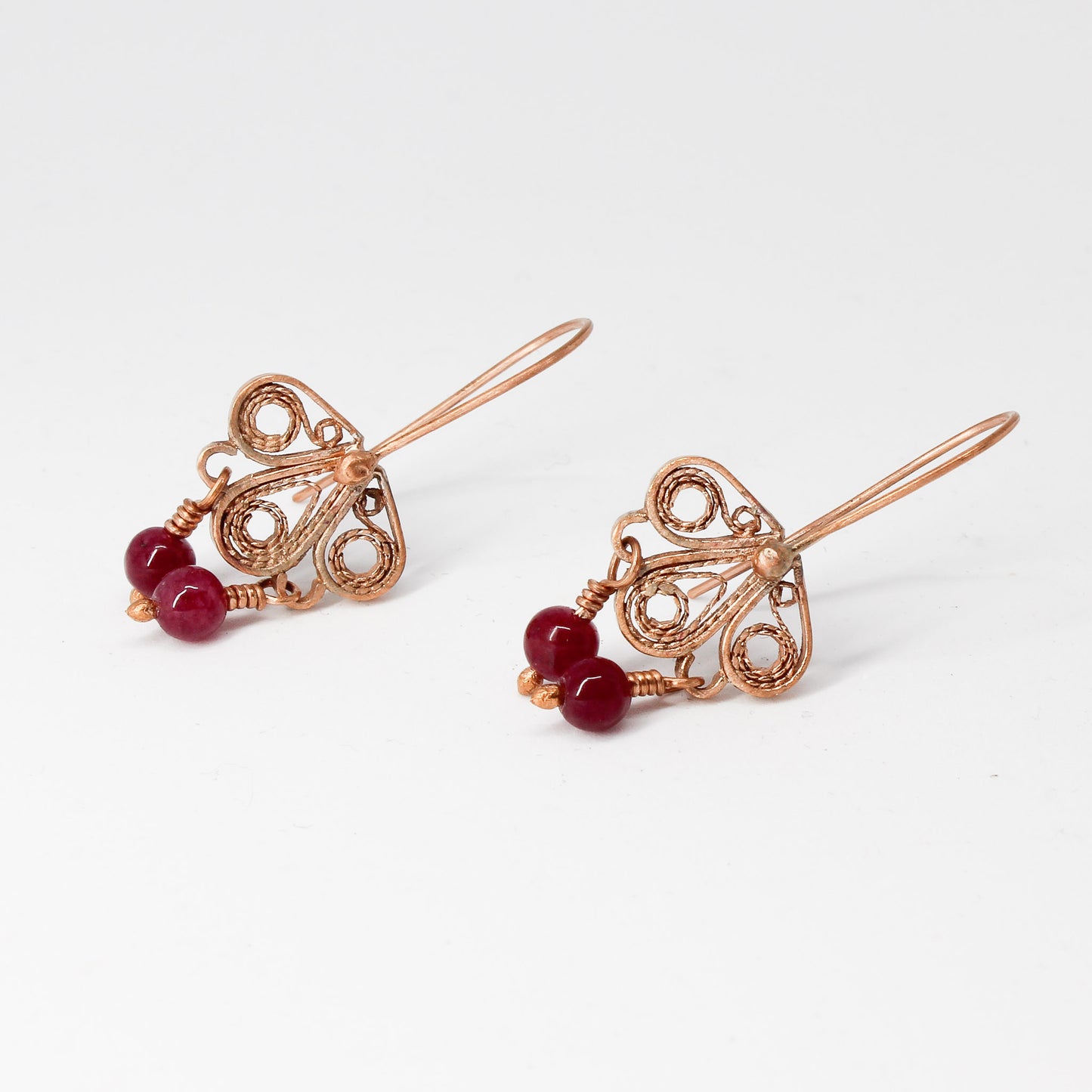 Handmade tapestry copper necklace and earrings set, burgundy