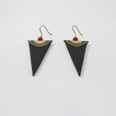 Leather Triangle Earrings — Black, Gold & Red