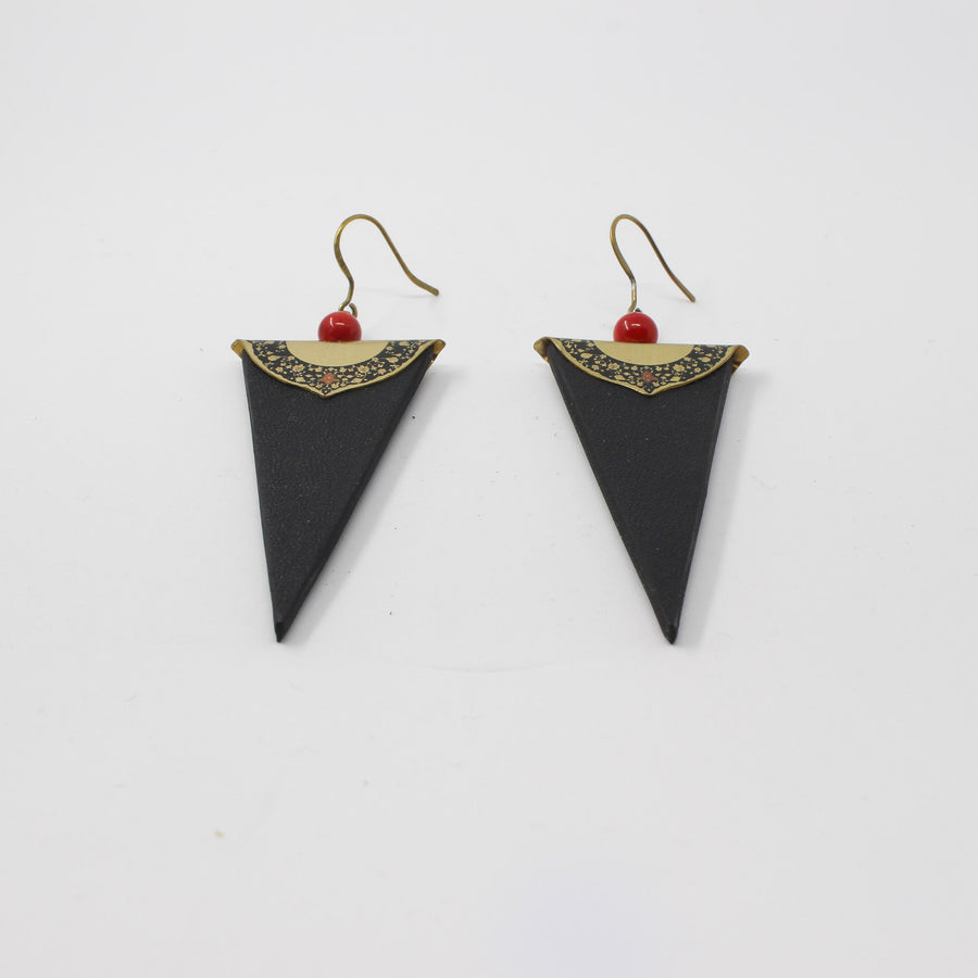 Brass Plate Leather Earrings — Black & Gold | 2sheen Collection