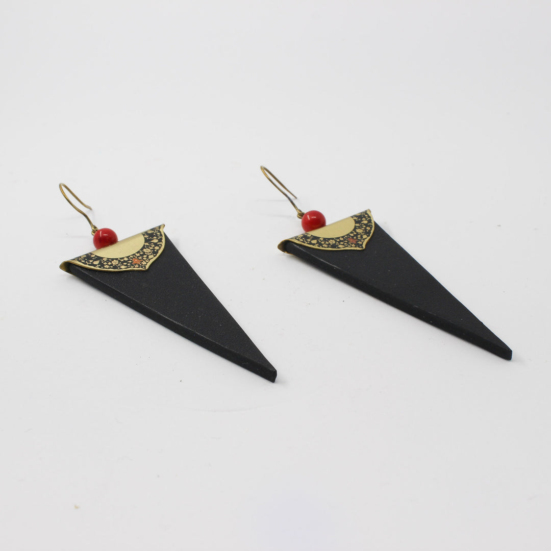 Brass Plate Leather Earrings — Black &amp; Gold | 2sheen Collection