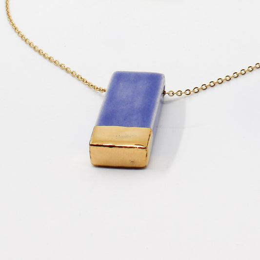 Handmade gold plated ceramic necklace, blue, gold
