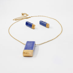 Ceramic Bar Necklace — Blue & Gold