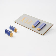 Handmade gold plated ceramic earrings, blue, gold