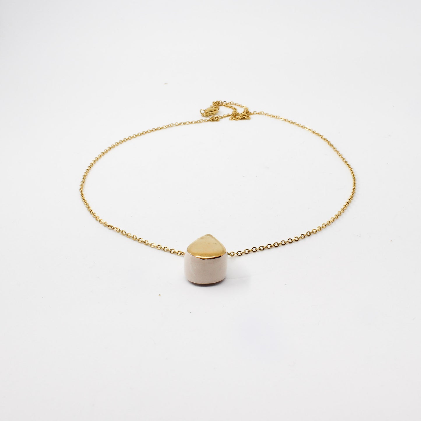 Handmade gold plated necklace, pink, gold