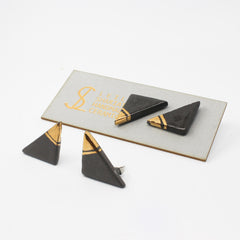 Ceramic Triangle Earrings — Black & Gold