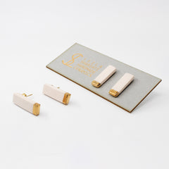 Ceramic Bar Earrings — Pink & Gold