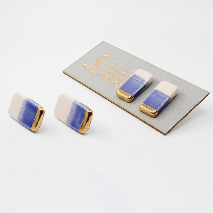 Handmade gold plated earrings, black, cream, gold