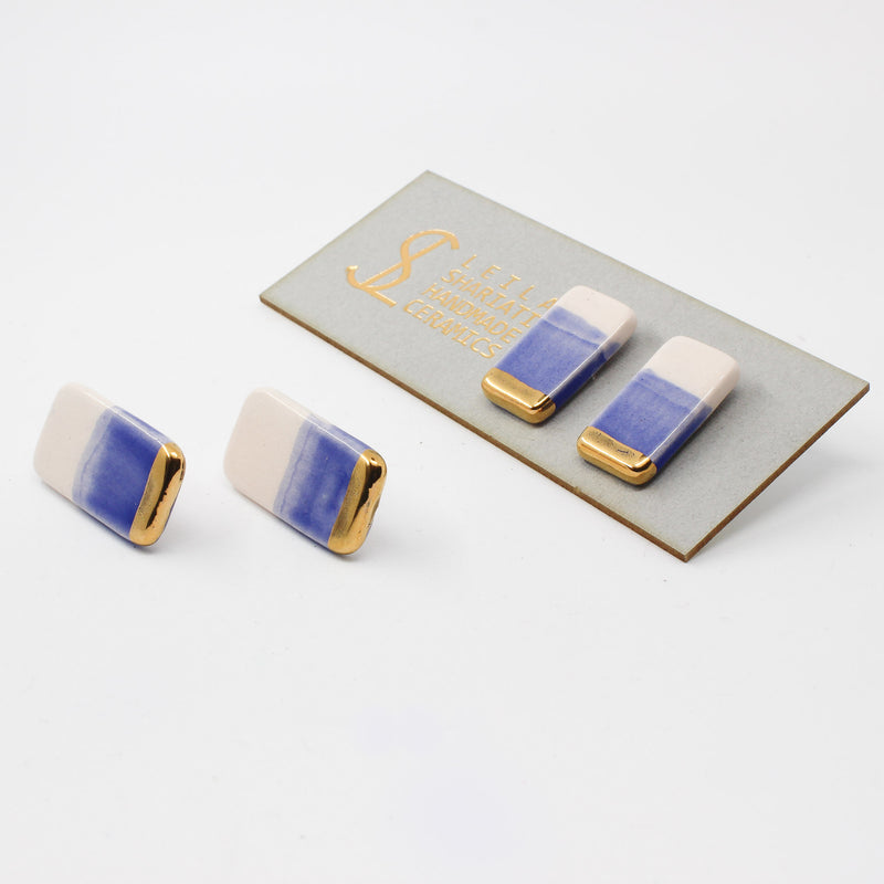 Handmade gold plated earrings, black, cream, gold — detail