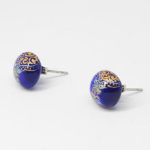Handmade enamel necklace and earrings, blue, gold