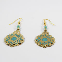 Brass Filigree Drop Earrings — Gold & Turquoise