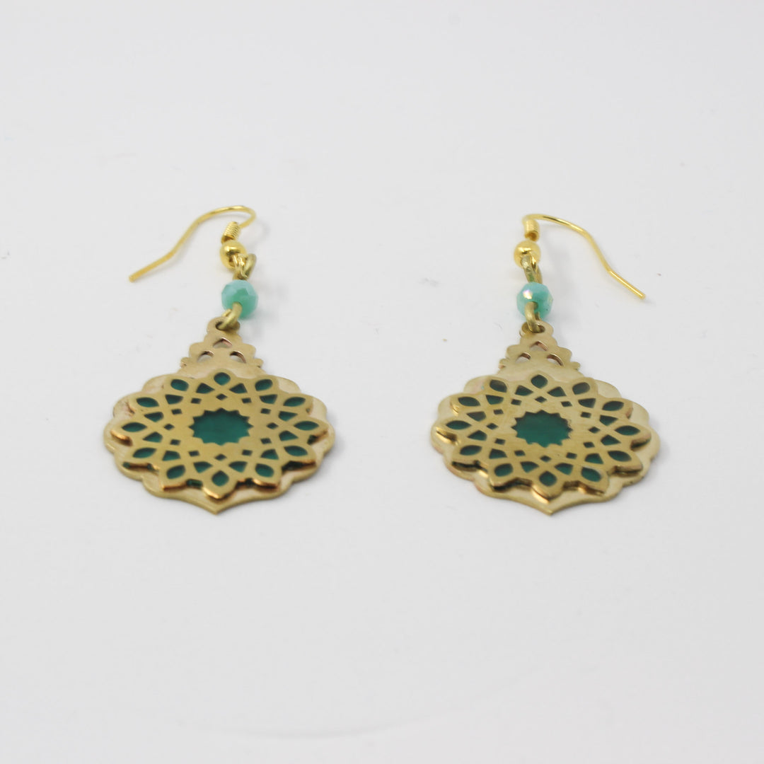 Brass Drop Earrings — Gold &amp; Green | Siin Collection