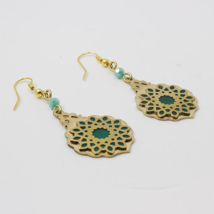 Brass Drop Earrings — Gold &amp; Green | Siin Collection